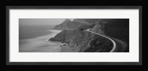 Framed Dusk Highway 1 Pacific Coast CA (black and white) Print