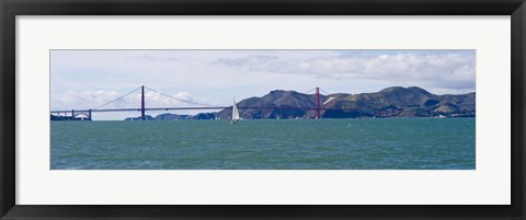 Framed Suspension bridge with a mountain range in the background, Golden Gate Bridge, Marin Headlands, San Francisco, California, USA Print