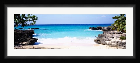 Framed Rock formations on the beach, Smith's Cove Beach, Smith's Cove, Georgetown, Grand Cayman, Cayman Islands Print