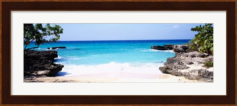 Framed Rock formations on the beach, Smith&#39;s Cove Beach, Smith&#39;s Cove, Georgetown, Grand Cayman, Cayman Islands Print