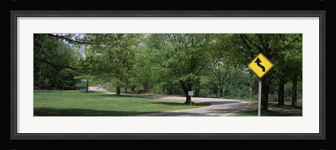 Framed Double bend sign in a park, Letchworth State Park, New York State, USA Print