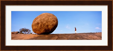 Framed Low angle view of a sacred rock, Krishna&#39;s Butterball, Mahabalipuram, Tamil Nadu, India Print