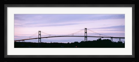 Framed Silhouette of a suspension bridge across a river, Thousand Islands Bridge, St. Lawrence River, New York State, USA Print