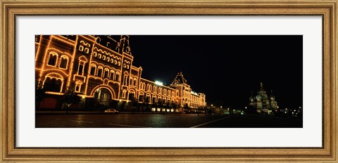 Framed Facade of a building lit up at night, GUM, Red Square, Moscow, Russia Print