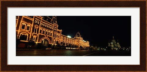 Framed Facade of a building lit up at night, GUM, Red Square, Moscow, Russia Print