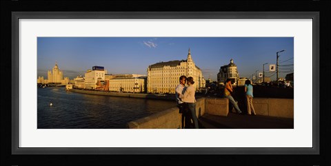 Framed Side profile of a couple romancing, Moskva River, Moscow, Russia Print