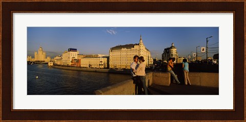 Framed Side profile of a couple romancing, Moskva River, Moscow, Russia Print