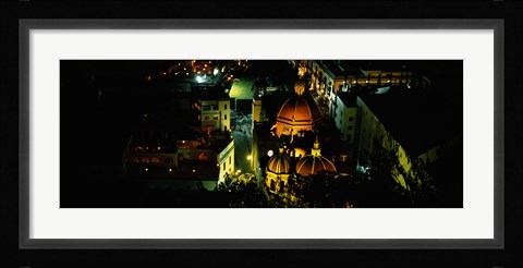 Framed High angle view of buildings lit up at night, Guanajuato, Mexico Print