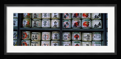 Framed Stack of jars on racks, Tsurugaoka Hachiman Shrine, Kamakura, Kanagawa Prefecture, Kanto Region, Japan Print