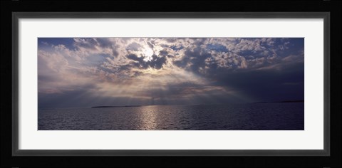 Framed Sunset over the sea, Gulf Of Mexico, Cedar Key, Levy County, Florida, USA Print