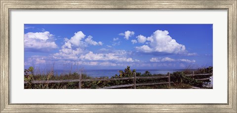 Framed Fence on the beach, Tampa Bay, Gulf Of Mexico, Anna Maria Island, Manatee County, Florida, USA Print
