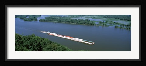 Framed Barge in a river, Mississippi River, Marquette, Prairie Du Chien, Wisconsin-Iowa, USA Print