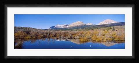 Framed Reflection of mountains in water, Milk River, US Glacier National Park, Montana, USA Print