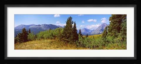 Framed Trees with mountains in the background, Looking Glass, US Glacier National Park, Montana, USA Print