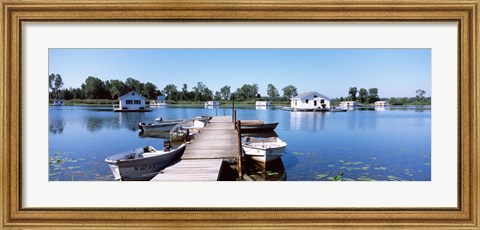 Framed Boathouses in a lake, Lake Erie, Erie, Pennsylvania, USA Print