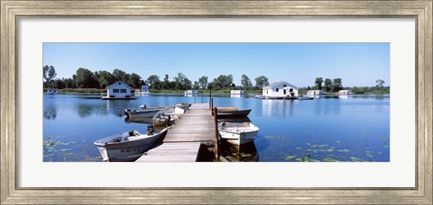 Framed Boathouses in a lake, Lake Erie, Erie, Pennsylvania, USA Print