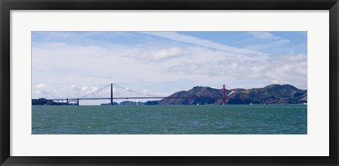 Framed Boats sailing near a suspension bridge, Golden Gate Bridge, San Francisco Bay, San Francisco, California, USA Print