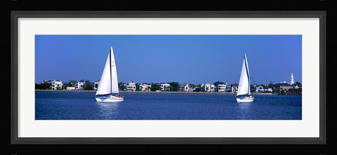 Framed Sailboats in the Atlantic ocean with mansions in the background, Intracoastal Waterway, Charleston, South Carolina, USA Print