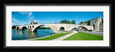 Framed Bridge across a river, Pont Saint-Benezet, Rhone River, Avignon, Vaucluse, Provence-Alpes-Cote d'Azur, France Print