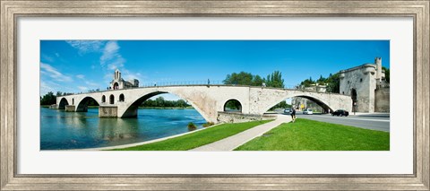 Framed Bridge across a river, Pont Saint-Benezet, Rhone River, Avignon, Vaucluse, Provence-Alpes-Cote d&#39;Azur, France Print