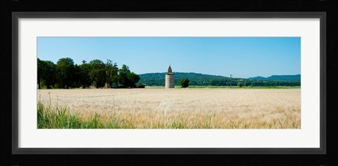Framed Wheatfield with stone tower, Meyrargues, Bouches-Du-Rhone, Provence-Alpes-Cote d'Azur, France Print
