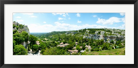 Framed High angle view of limestone hills with houses, Les Baux-de-Provence, Bouches-Du-Rhone, Provence-Alpes-Cote d&#39;Azur, France Print