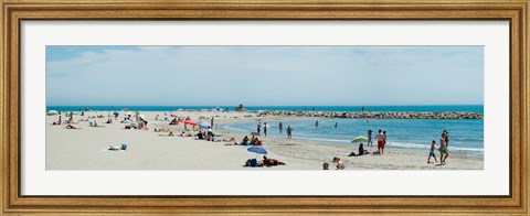 Framed Tourists on the beach, Saintes-Maries-De-La-Mer, Bouches-Du-Rhone, Provence-Alpes-Cote d&#39;Azur, France Print