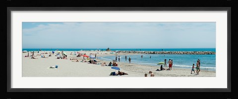 Framed Tourists on the beach, Saintes-Maries-De-La-Mer, Bouches-Du-Rhone, Provence-Alpes-Cote d'Azur, France Print