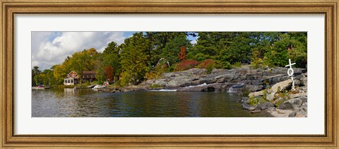 Framed Trees at the riverside, Moon River, Bala, Muskoka, Ontario, Canada Print