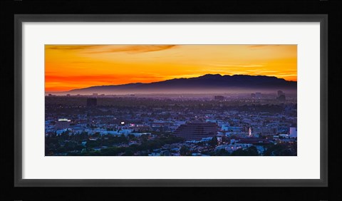 Framed Buildings in a city with mountain range in the background, Santa Monica Mountains, Los Angeles, California, USA Print