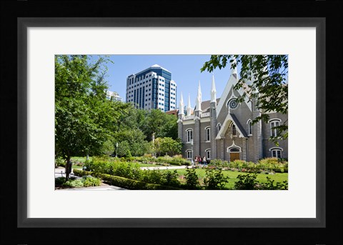 Framed Assembly hall in a city, Salt Lake Assembly Hall, Temple Square, Salt Lake City, Utah, USA Print