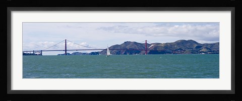 Framed Suspension bridge with a mountain range in the background, Golden Gate Bridge, Marin Headlands, San Francisco, California, USA Print
