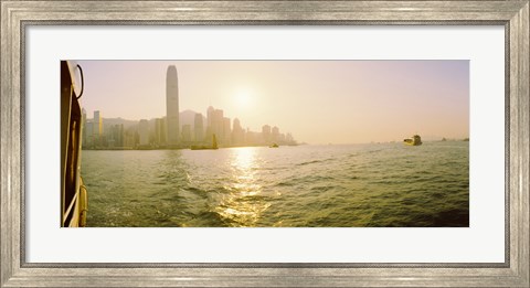 Framed Buildings at the waterfront, Victoria Harbour, Hong Kong, China Print