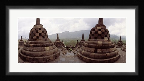Framed 9th century Buddhist temple Borobudur on Java Island, Indonesia Print
