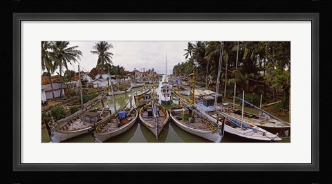 Framed Fishing boats in small village harbor, Madura Island, Indonesia Print