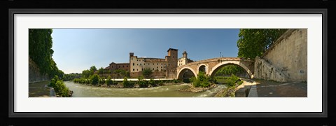 Framed Bridge across a river, Pons Fabricius, Tiber River, Rome, Lazio, Italy Print