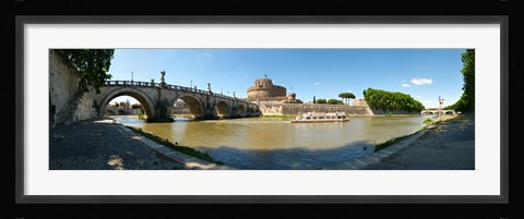 Framed Bridge across a river with mausoleum in the background, Tiber River, Ponte Sant'Angelo, Castel Sant'Angelo, Rome, Lazio, Italy Print