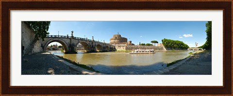 Framed Bridge across a river with mausoleum in the background, Tiber River, Ponte Sant&#39;Angelo, Castel Sant&#39;Angelo, Rome, Lazio, Italy Print