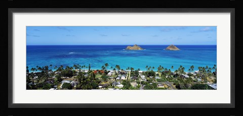 Framed High angle view of a town at waterfront, Lanikai, Oahu, Hawaii, USA Print