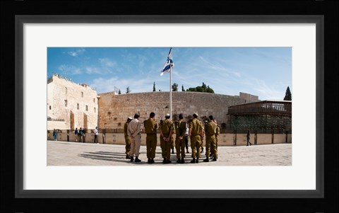 Framed Israeli soldiers being instructed by officer in plaza in front of Western Wall, Jerusalem, Israel Print