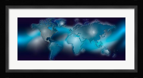 Framed Flat world map on blue background Print