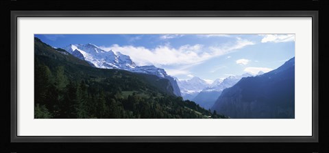 Framed Snow covered mountains, Swiss Alps, Wengen, Bernese Oberland, Berne Canton, Switzerland Print