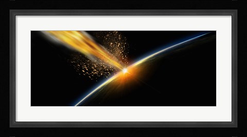Framed Meteor hitting earth Print