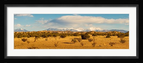 Framed High desert plains landscape with snowcapped Sangre de Cristo Mountains in the background, New Mexico Print