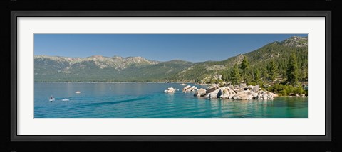 Framed Stand-Up Paddle-Boarders near Sand Harbor at Lake Tahoe, Nevada, USA Print
