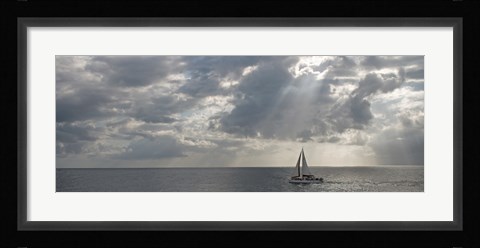 Framed Sailboat in the sea, Negril, Jamaica Print