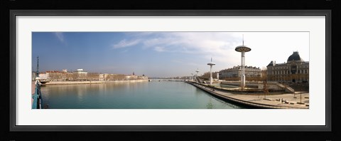 Framed City viewed from University Bridge, Rhone River, Lyon, Rhone, Rhone-Alpes, France Print