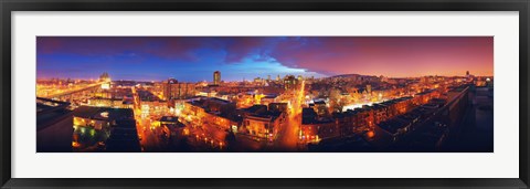 Framed High angle view of a city lit up at night, Montreal, Quebec, Canada Print