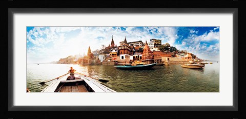 Framed Boats in the Ganges River, Varanasi, Uttar Pradesh, India Print