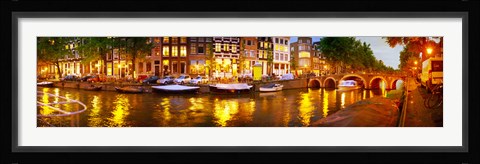 Framed Buildings along a canal at dusk, Amsterdam, Netherlands Print